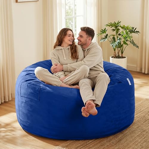 Image of HABUTWAY Bean Bag Chair: Giant 5' Memory Foam Furniture Bean Bag Chair for Adults with Microfiber Cover 5Ft (Blue)