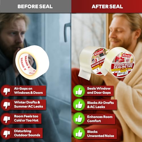 xfasten transparent window weather sealing tape 2-inch x 30 yards 508mm x 2743m clear window draft isolation sealing film tape no residue