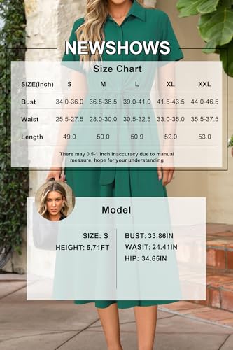 Image of Newshows Women's Work Business Casual Outfits Tie Waist Midi Shirt Dress | Lightweight & Breathable Easy-care Fabric, Side Pockets, Decent Professional Attire, Church Office Funeral Outfits