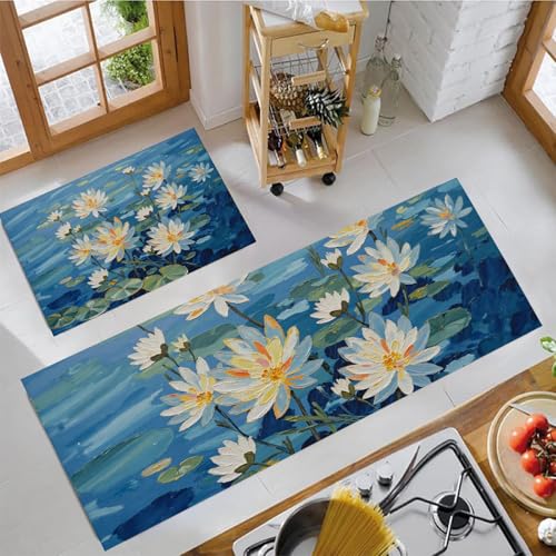 Juego de alfombras de cocina lavables y de diseño abstracto para un suelo impecable 4