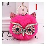 Art: Nett / Romantik LUOSI Fox-Eulen-Ohr-Tasche Auto Hängende Kugel Keychain Charme Fluffy Pompom Schlüsselanhänger Tiergläser Handtaschen-Schlüsselanhänger Mode Zubehör (Color : I)