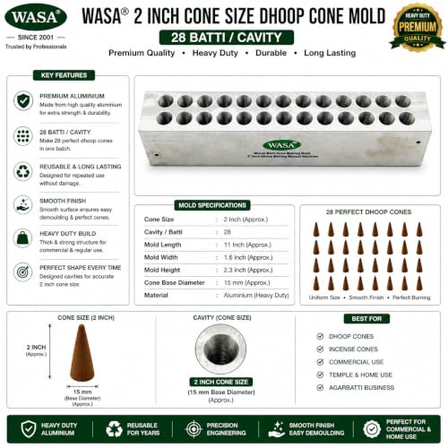 Image of 2 Inch Cone Size Dhoop Cone Mold | 28 Batti /Cavity Aluminium Dhoop Cone Making Mold | Heavy Duty Reusable Dhoop Making Tool | for Dhoop, Incense Cone & Commercial Use