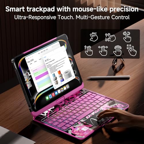 Image of Clear Keyboard Case for iPad Air 11 Inch (M4 /M3 /M2, 2026 /2025 /2024) / iPad Air 5th /4th Generation 10.9 inch / iPad Pro 11 inch 1st /2nd /3rd /4th, Trackpad, Pencil Holder, 7-Color Backlit, Rotatable,Pink