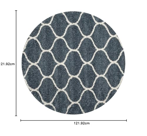 Image of Fur Shaggy Rugs and Carpets, Modern Plush Area Rug for Bedroom Living Room Floor Mat Bedside Home Decor Carpet (4x4 Feet Round, Slate Blue|Ivory)