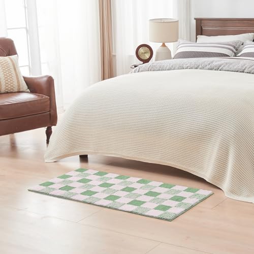 CozeCube Bath mats for Bathroom Non Slip, Fluffy Absorbent Microfiber Bath mat Washable, Aesthetic Bathroom Rugs, Large Sage Green Checkered Bath mat, Sage Green, 36" x 24" by CozeCube - Image 3