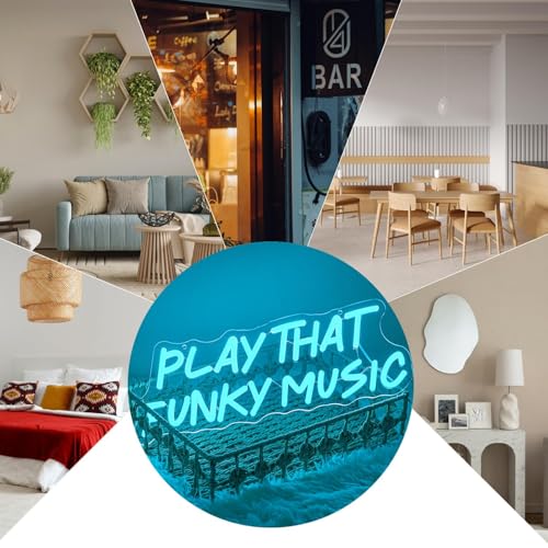 'Play That Funky Music' neonowy znak do dekoracji ścian, przyciemniana, niebieska litera, neonowa lampka, zasilana przez USB, do sypialni, klubu, na imprezę, do baru, jaskini, pokoju muzycznego