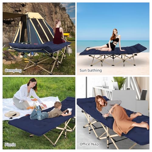 WoldTrek Camping Cot with Thick Pad, Folding Camping Cot Oversize Cots for Sleeping Camping Bed Folding Cot for Camping W/Pilllow Mattress for Home Office Nap Beach Travel, 600LBS (Blue)1 - Image 6