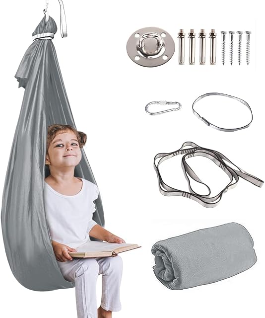 Sensory Swing for Special Needs, Indoor Outdoor Adjustable Hanging Hammock Therapy Swing Cuddle Swing Chair Hammock for Children with Autism, ADHD, Aspergers, Sensory Integration (Hardware Included)