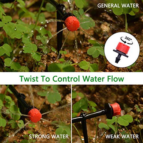 CYEVA 100ft Drip Irrigation Kit with 40Pcs Adjustable Emitters, 2 Different Sprinkler Types, Water-Saving DIY Sprinkler System for Vegetable Garden, Lawn, Pot Plants, Rain Barrel Kit