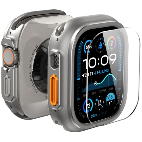 Image of ULTIMAL 3 in 1 Alloy Case for Apple Watch Ultra 3 /2 /1 49mm with Dual-Layer Shockproof Bumper, 9H Tempered Glass Screen Protector & Ceramic-Like Back Cover, Silver
