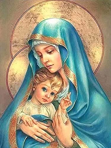 Tamseen 5D Diamond Arts Jungfrau Maria & Sohn von Jesus, Diamant Malerei Kits für Erwachsene Religion Christian, Vollbohrer Strass Stickerei Kreuzstich DIY Handwerk für Home Wall Decor 30x40cm Cover