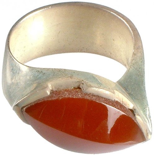 Exotic India Faceted Carnelian Finger Ring - Sterling Silver Ring Size 8.50