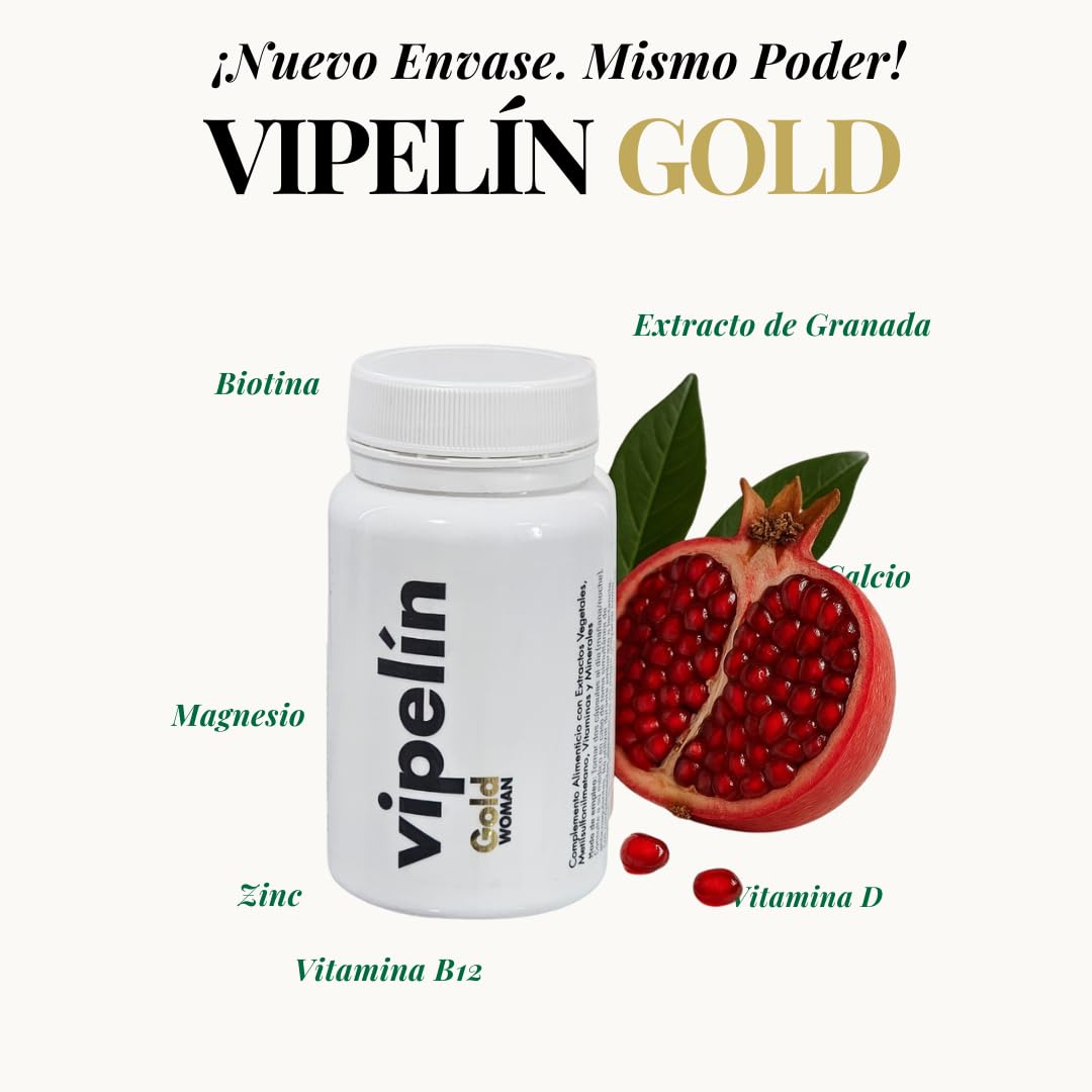 VIPELINE GOLD – dostawa na 6 miesięcy – witaminy dla zdrowych włosów – dla kobiet w okresie menopauzy i po okresie menopauzy - 100% naturalne składniki – Formuła z granatem, biotyną i cynkiem.