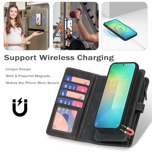 TwoHead for Samsung Galaxy S25 Plus Wallet Case with Card Holder, Detachable Magnetic Phone Case for S25 Plus,PU Leather All-Round Protective Phone Case Wallet with Wrist Strap,Black by TwoHead - Used condition - Image 2