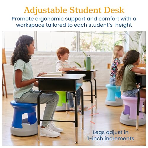 Image of ECR4Kids Open Front Desk with Metal Storage Book Box, Adjustable, Classroom Furniture, Oak