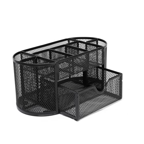 Neomate Metal Mesh Desk Organizer | Durable Office Supplies Caddy with Drawer for Home & Office | Desktop Organizer & Décor | Black
