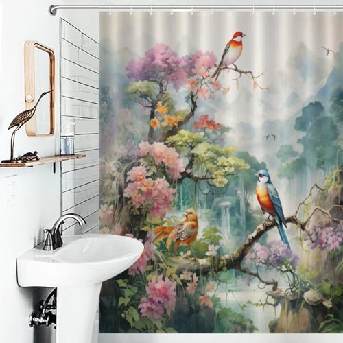 Rideau de douche oiseaux et fleurs en polyester étanche de qualité supérieure - 6