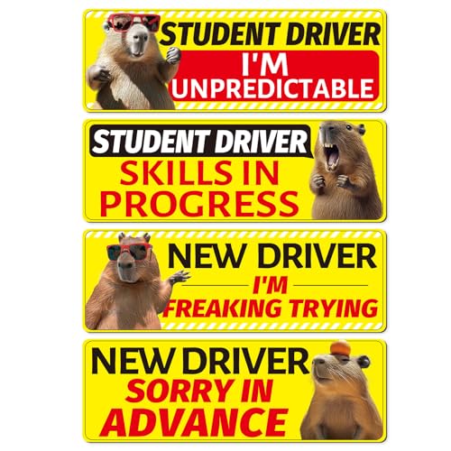 Image of Student Driver Sticker Magnet for Car - Cosmisun 4 Pcs Capybara New Driver Magnet for Car Cute Cartoon Animal Reflective Magnetic Vehicle Bumper Stickers Decal Safety Sign for Teens Driver Learner