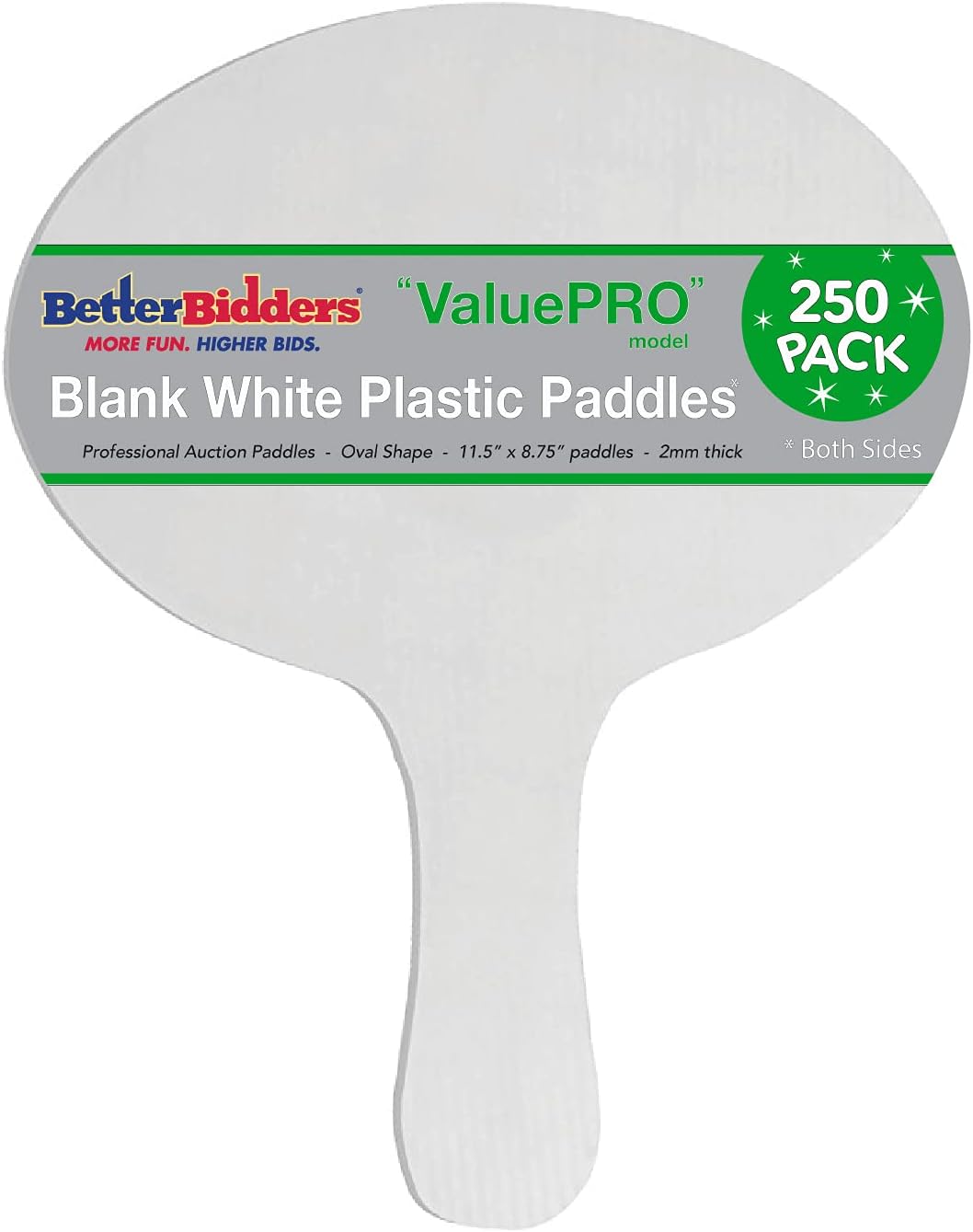 Better Bidders Plastic Paddles, Blank, 3.5mm Thick (Very Rigid), White (20 Pack, Oval), Q=20 1-Piece Hand Fans, ("ValuePRO" line)