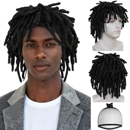 IMEYLE Dreadlock Wig for Men Women Black Curly Dreads Wig Men Funny African American Wigs Natural Rasta Twist Faux Locs Wig for Black Women for Cosplay Halloween Costume Outfit Party+ Hair Cap