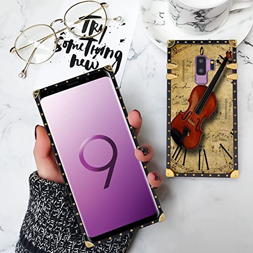 Square Samsung Galaxy S9 Plus Case, Elegant Soft Anti-Scratch Shockproof Cell Phone Case Fit Galaxy S9 Plus (2018) (6.2-Inch) Luxury Framework Full-Body Protective Case Violin Clocks #TOP2