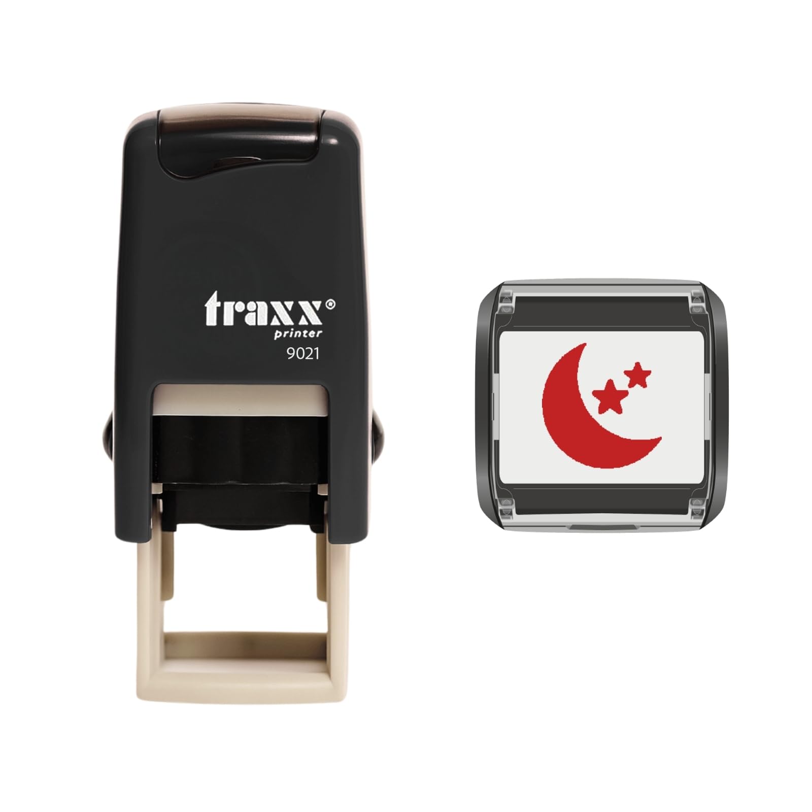Traxx 9021 Loyalty Card Self Inking Rubber Stamp Business School College *A Red Moon and Stars Design*