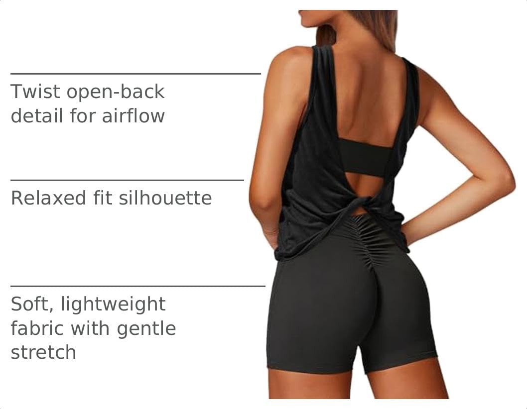 Womens Sleeveless Workout Tank Tops Athletic Open Back Shirt Backless Tee Gym Running Outfits Activewear Loose Fit