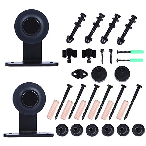 TSMST 9.6FT/291cm Herraje para Puerta Corredera Kit de Accesorios para Puertas Correderas Granero de Riel Negro, Sistema de Puerta Corredera de Negro para Puerta de Madera Individual-T Estilo