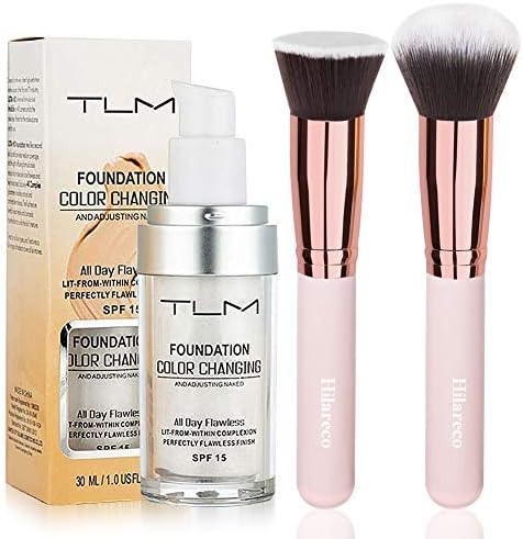 Hilareco Color Changing Foundation for Aging Skin, Unisex Powder Brush, 5 Makeup Sponges