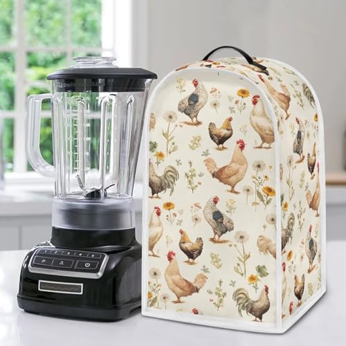 Image of Flowers Rooster Kitchen Appliance Cover - Rustic Farmhouse Style for Blender and Coffee Maker, Anti-Fingerprint Easy Clean for Country Home Decor, Targets Rustic Lifestyle Enthusiasts.