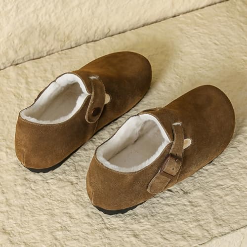 Sabots en daim véritable style Boston avec semelle en liège anatomique et boucle réglable femme
