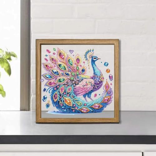 Image of HASTHIP DIY Acrylic Diamond Art Kit -Peacock 3D Framed - Clear Acrylic Canvas & Wooden Frame - Diamond Painting Kit for Home Decor-Patterned