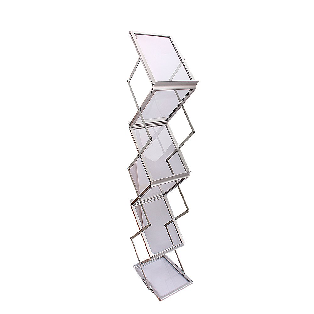 Prospektständer, A4, mit 6 Fächern, tragbar, faltbar, für Prospekte, Katalog, Stand, Pop-Up, Zeitschriftenhalter, Ständer mit Aluminium-Tragetasche für Messebüro