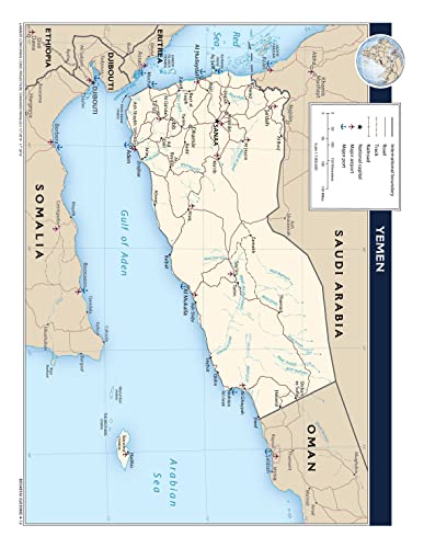 Palmetto Posters 24x31 Laminated Poster: Large political map of yemen with roads railroads major cities ports and airports