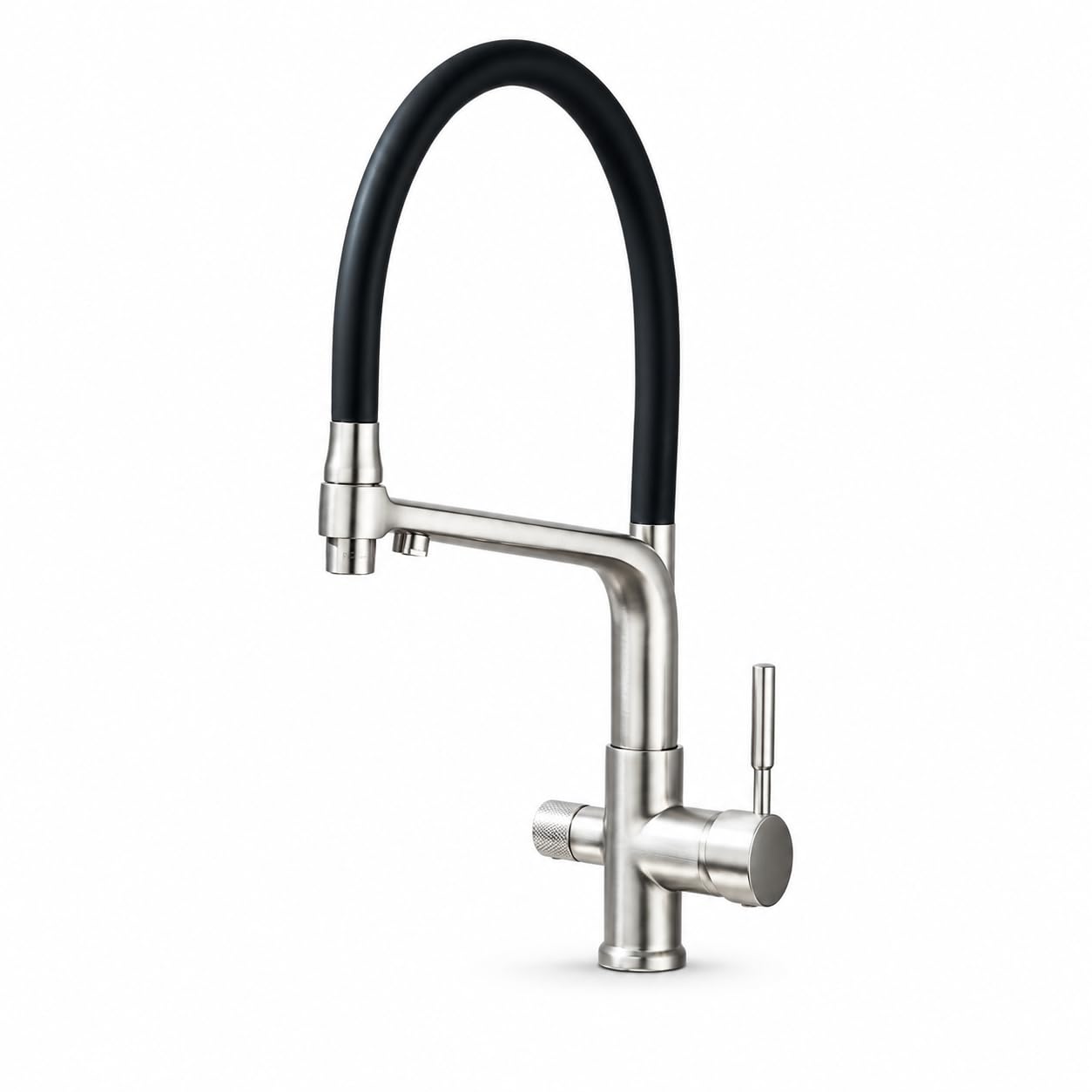 Rubinetto da cucina flessibile a 3 vie, con doccetta estraibile, tubo separato per filtro dell'acqua, beccuccio girevole a 360°, corpo in ottone, montaggio monoforo, cucina (acciaio inossidabile)