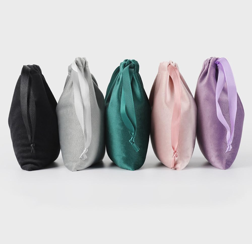 Sacs En Velours à Cordon - Lot De 5 - 25x35cm - Bleu - Rangement Bijoux, Argenterie, Cadeaux