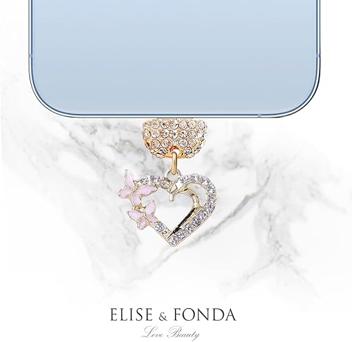 Miniatura 4 de ELISE & FONDA CP620 Puerto de carga USB cristal anti polvo enchufe pequeño amor corazón con mariposa teléfono encanto para iPhone 131211XS MAXXRX8