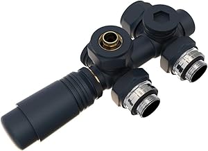 EMKE Multiblock Set for Radiators, Angle and Straight Valve, Central Connection, Radiator Valve with Thermostat, Black