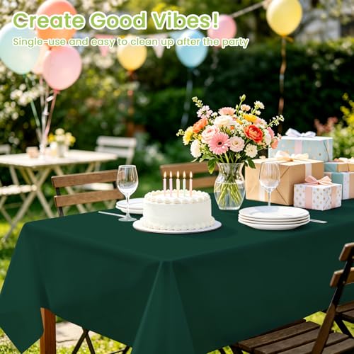 Image of Mulbozy 4 Pcs Dark Green Plastic Table Cloth Disposable, 54 x108 Inch