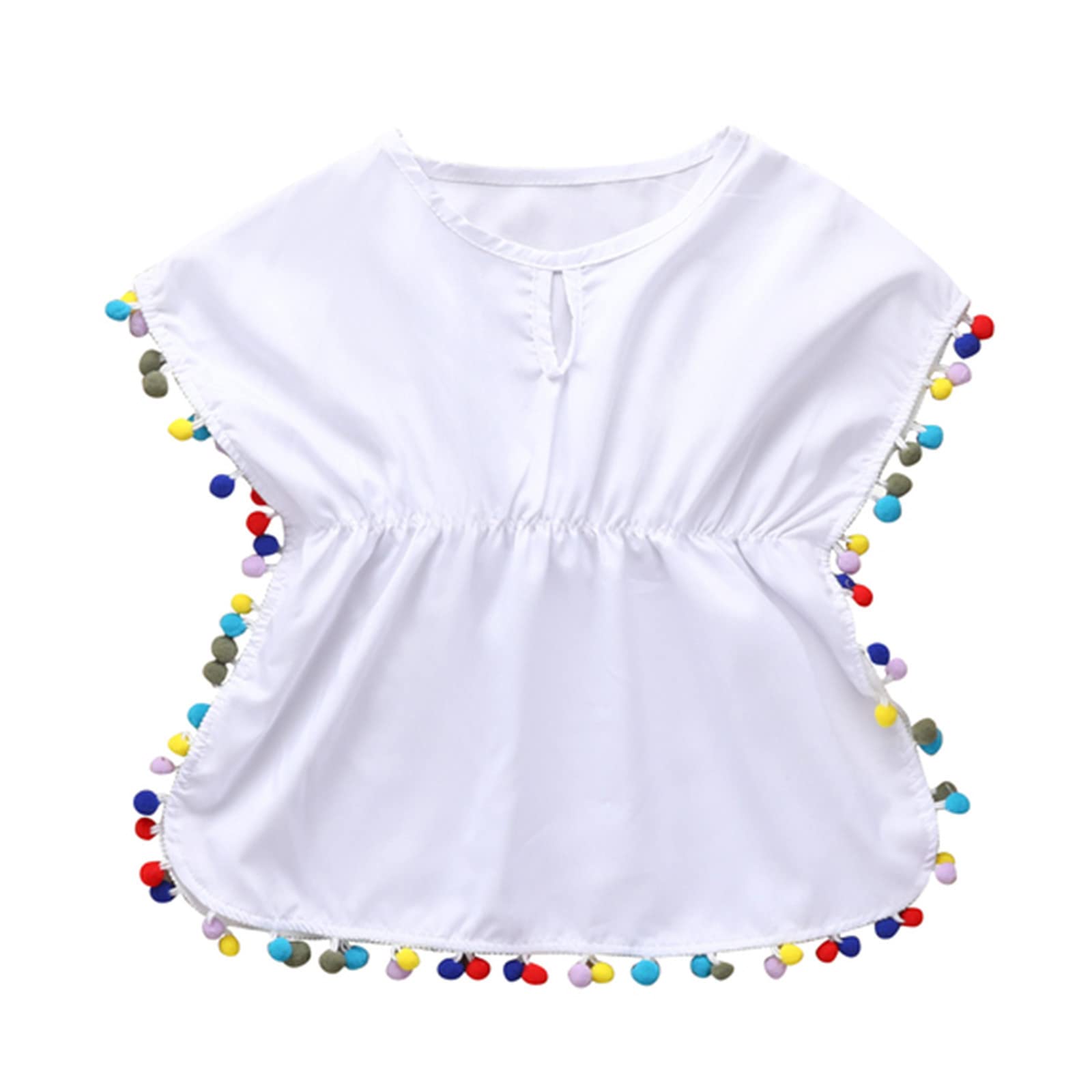Kobilee Traje de baño para niños pequeños, bebés, niñas, para verano, leopardo, arcoíris, borlas, vestido de playa, pompón, erupción cutánea, traje de baño para niñas largas.