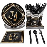 1920s Party Supplies – Serves 24 – Includes Plates, Knives, Spoons, Forks, Cups and Napkins...