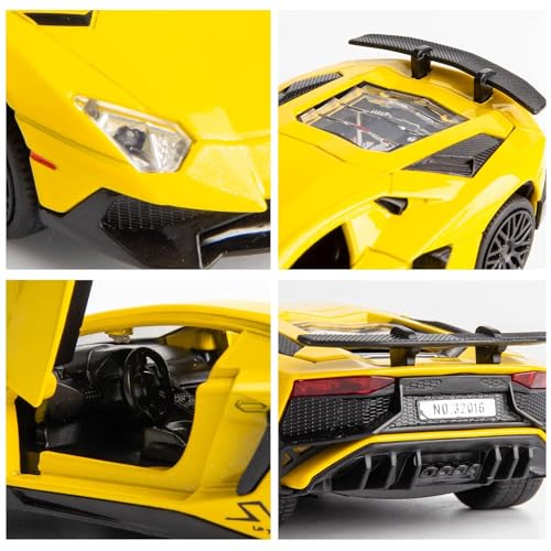 Image of 1:32 Scale Lamborghini LP750 Diecast Car | Metal Pullback Toy with Openable Doors, Sound, Light Effects for Kids & Car Enthusiasts (Yellow)