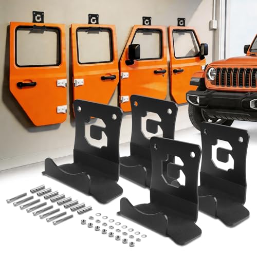 GEVINFA 4PCS Door Storage Hangers Wall Mount Door Holder Rack with EVA Cushion Metal Hardware Fits 1956-2026 Wrangler CJ YJ TJ LJ JK JKU JL JLU Gladiator JT Ford 60 Lbs Garage Storage