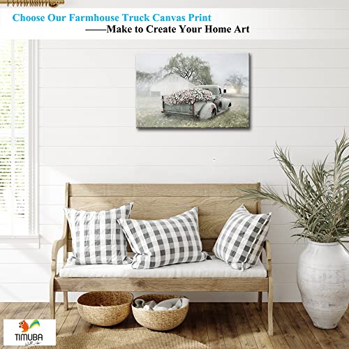 Farmhouse Truck Wall Art - Old Truck Canvas Prints, Barn Pictures Wall Art For Rustic Home Decor, Rustic Landscape Canvas Painting, Red Car Posters Framed Artwork For Country Wall Decor (12X18 Inches) #TOP1