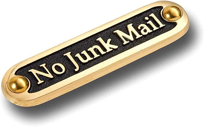 Plaque de porte en laiton No Junk Mail l'artisanat traditionnel pour préserver votre sérénité
