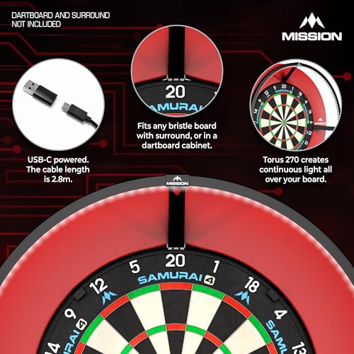 Mission Darts | Torus 120° | Bright White LED | Dart Board Lighting System | Portable | USB C. (Black) - Image 2