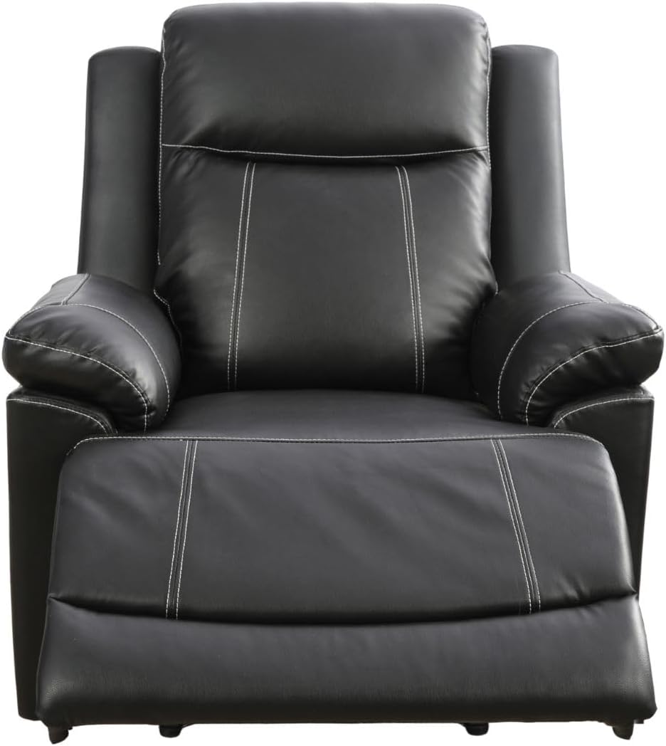 Manual Leather Recliner Sofa, Leather Living Room Furniture Set with Storage Console & Cup Holder for Living Room/Office (Leather Couch Chair) Black, GS4789-C