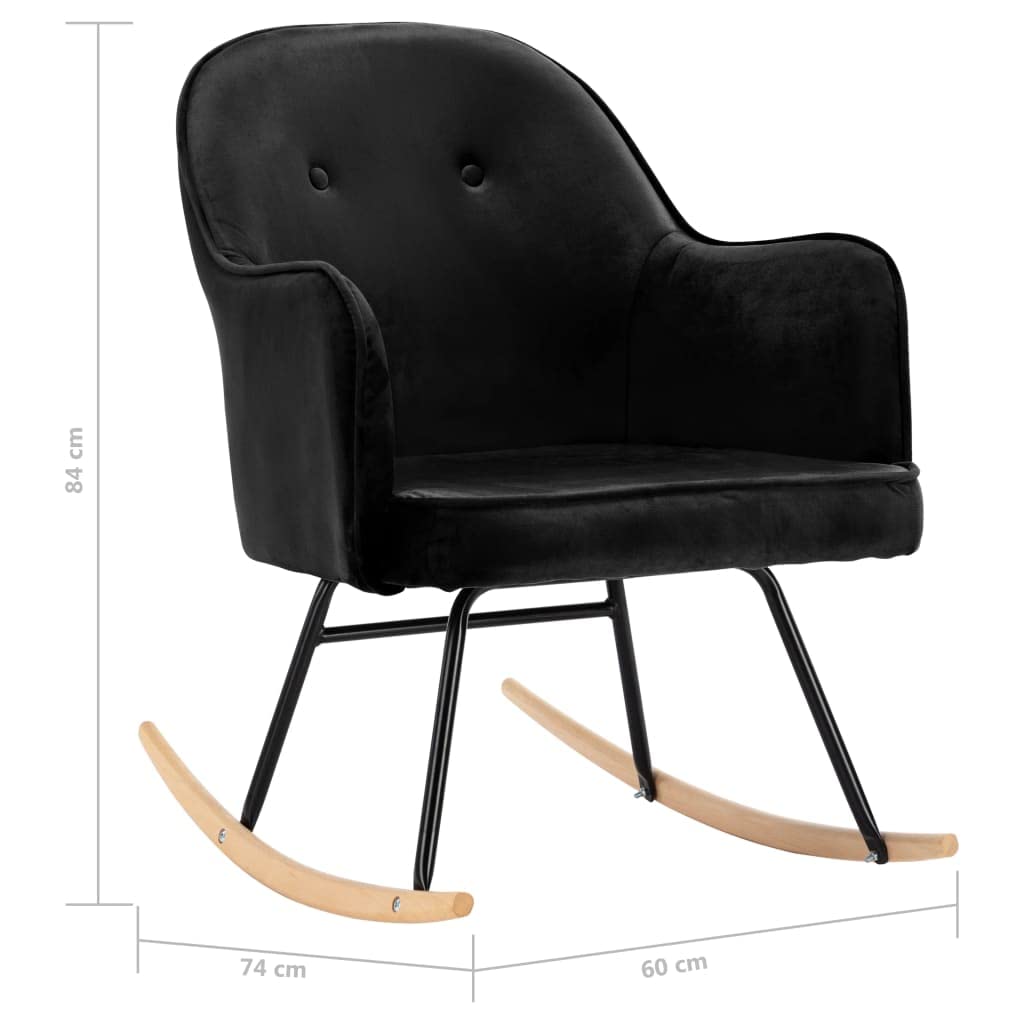 Silla mecedora negra de terciopelo, mecedora de interior, sillón balancín rocking sofa apto para salón, dormitorio, balcón