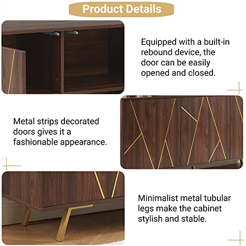 Edyo Living Modern Sideboard Cabinet, Buffet Cabinet With Storage, Free Standing Accent Cabinet For Dining Room, 63" Wx15.8 Dx29 H Living Room, Entryway Or Hallway, Three Doors, Dark Walnut #TOP3