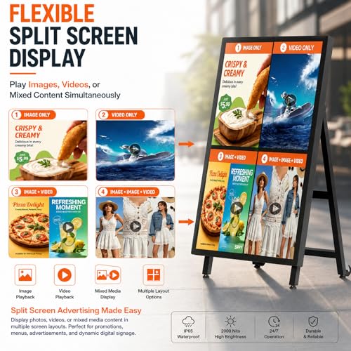 Image of 43 inch outdoor Digital Signage Display,1800nits Weatherproof Digital Signage, IP65 Advertising Display, Portable Digital Signage with CMS /WiFi / USB, Commercial Display for Restaurants, Retail Stores